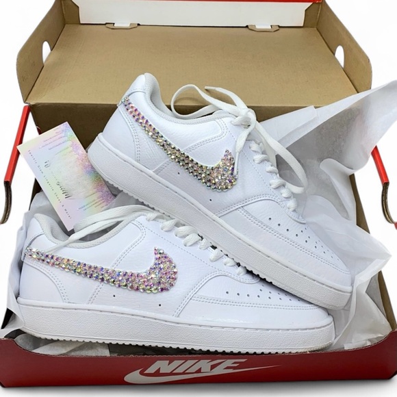 Nike Court Vision Low Tops All Sizes Luxe Crystals Ticks New In Box - Picture 4 of 6